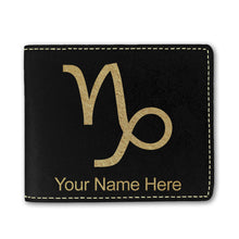 Load image into Gallery viewer, Faux Leather Bi-Fold Wallet, Zodiac Sign Capricorn, Personalized Engraving Included
