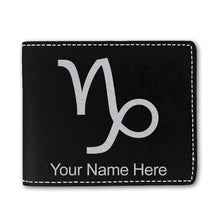 Load image into Gallery viewer, Faux Leather Bi-Fold Wallet, Zodiac Sign Capricorn, Personalized Engraving Included
