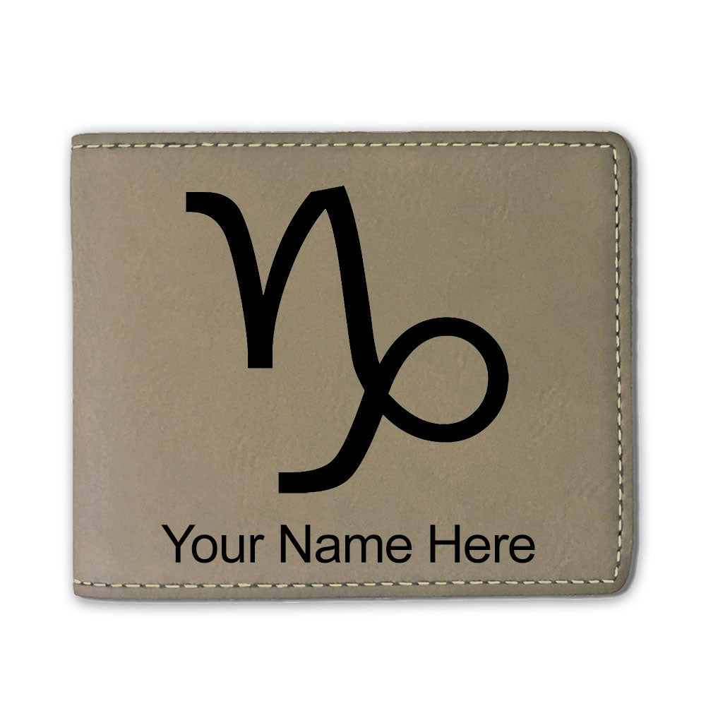 Faux Leather Bi-Fold Wallet, Zodiac Sign Capricorn, Personalized Engraving Included