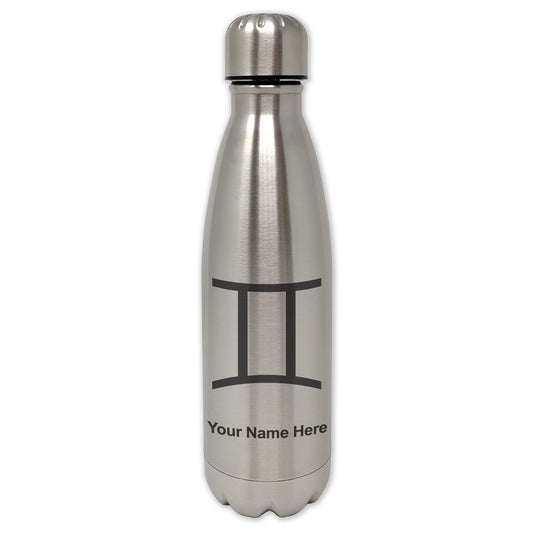 LaserGram Single Wall Water Bottle, Zodiac Sign Gemini, Personalized Engraving Included