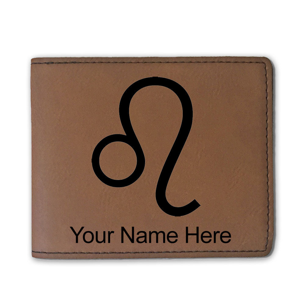Faux Leather Bi-Fold Wallet, Zodiac Sign Leo, Personalized Engraving Included