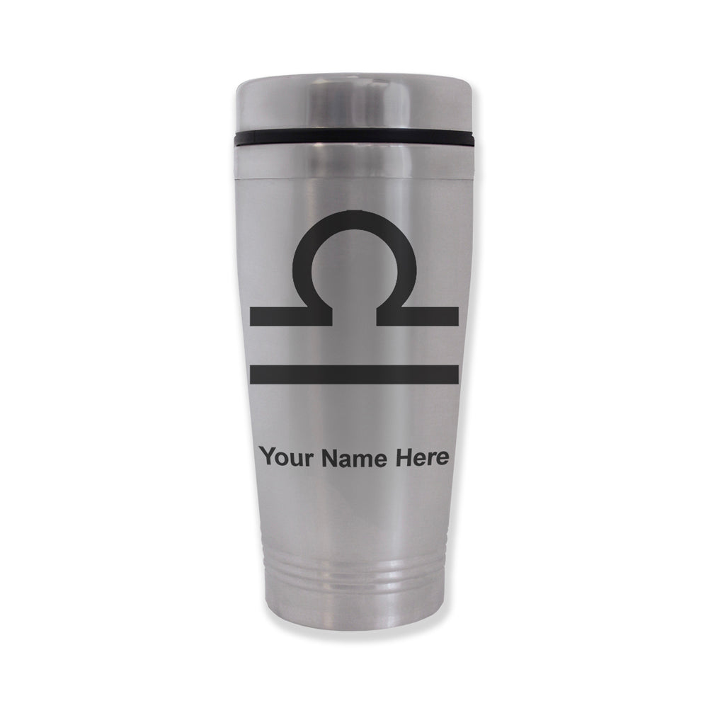 Commuter Travel Mug, Zodiac Sign Libra, Personalized Engraving Included
