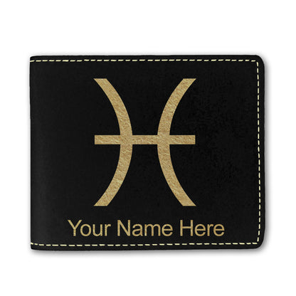 Faux Leather Bi-Fold Wallet, Zodiac Sign Pisces, Personalized Engraving Included