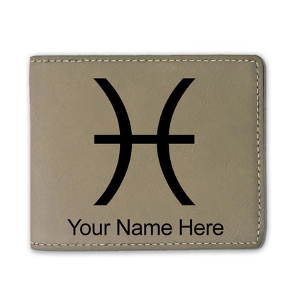 Faux Leather Bi-Fold Wallet, Zodiac Sign Pisces, Personalized Engraving Included