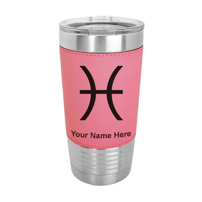 20oz Faux Leather Tumbler Mug, Zodiac Sign Pisces, Personalized Engraving Included