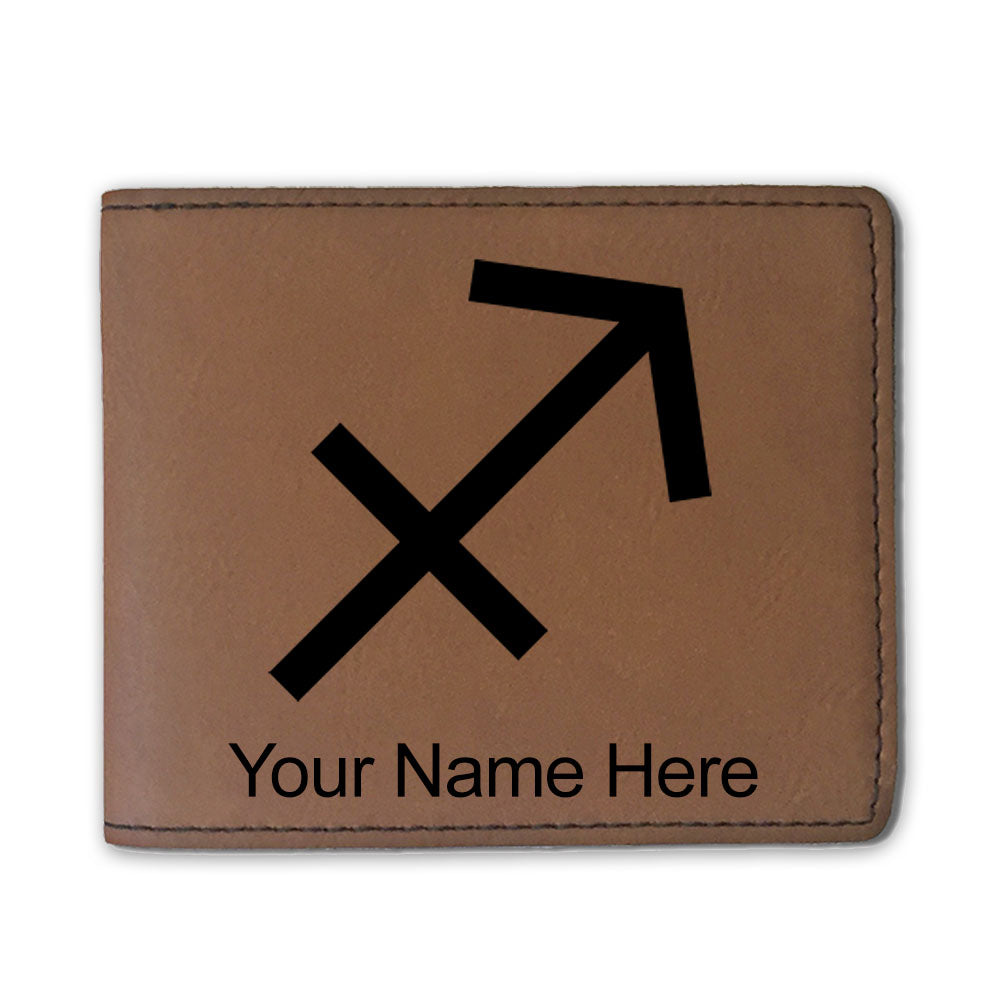 Faux Leather Bi-Fold Wallet, Zodiac Sign Sagittarius, Personalized Engraving Included