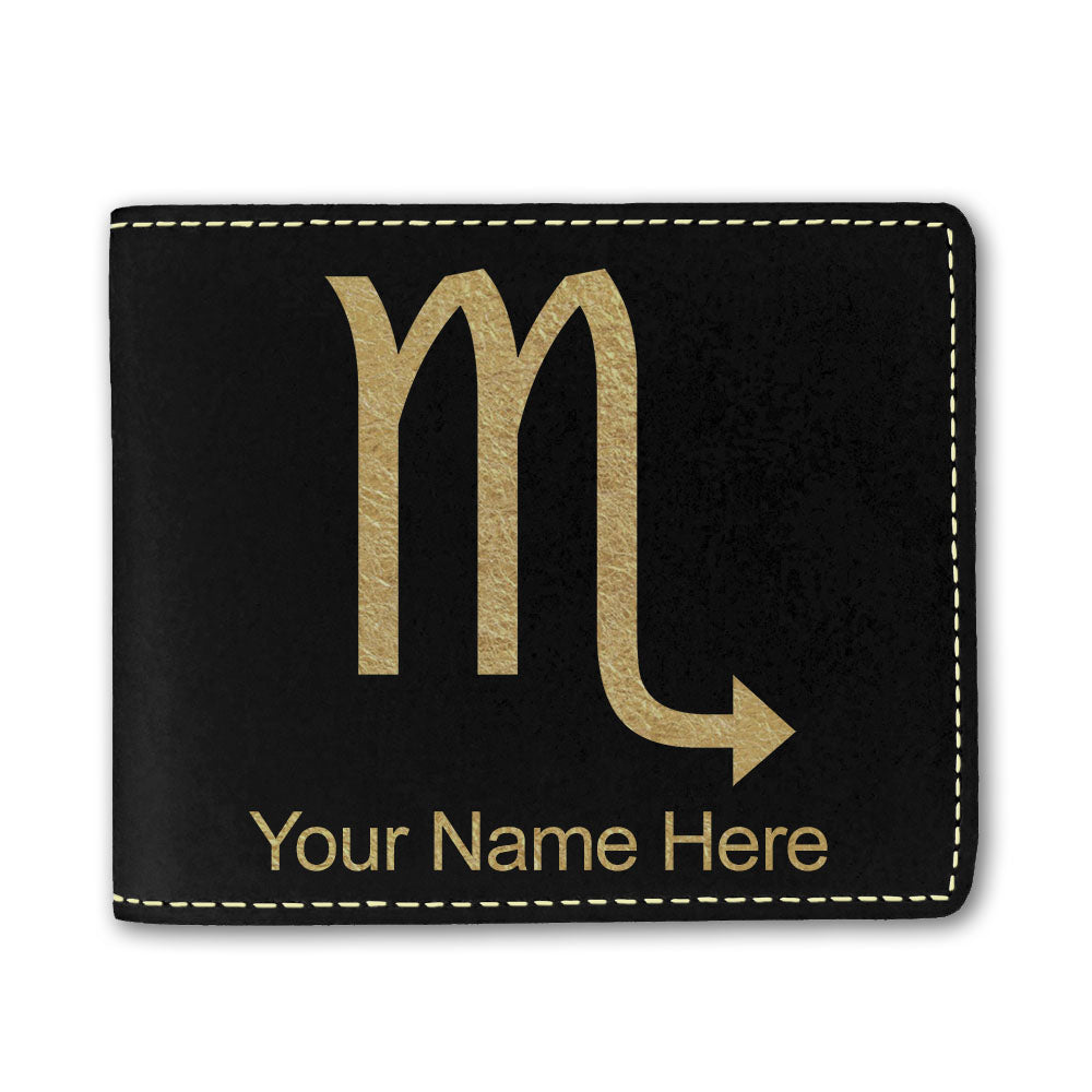 Faux Leather Bi-Fold Wallet, Zodiac Sign Scorpio, Personalized Engraving Included