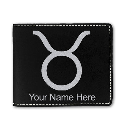 Faux Leather Bi-Fold Wallet, Zodiac Sign Taurus, Personalized Engraving Included
