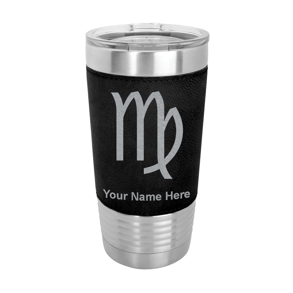 20oz Faux Leather Tumbler Mug, Zodiac Sign Virgo, Personalized Engraving Included