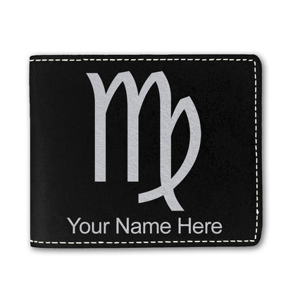 Faux Leather Bi-Fold Wallet, Zodiac Sign Virgo, Personalized Engraving Included