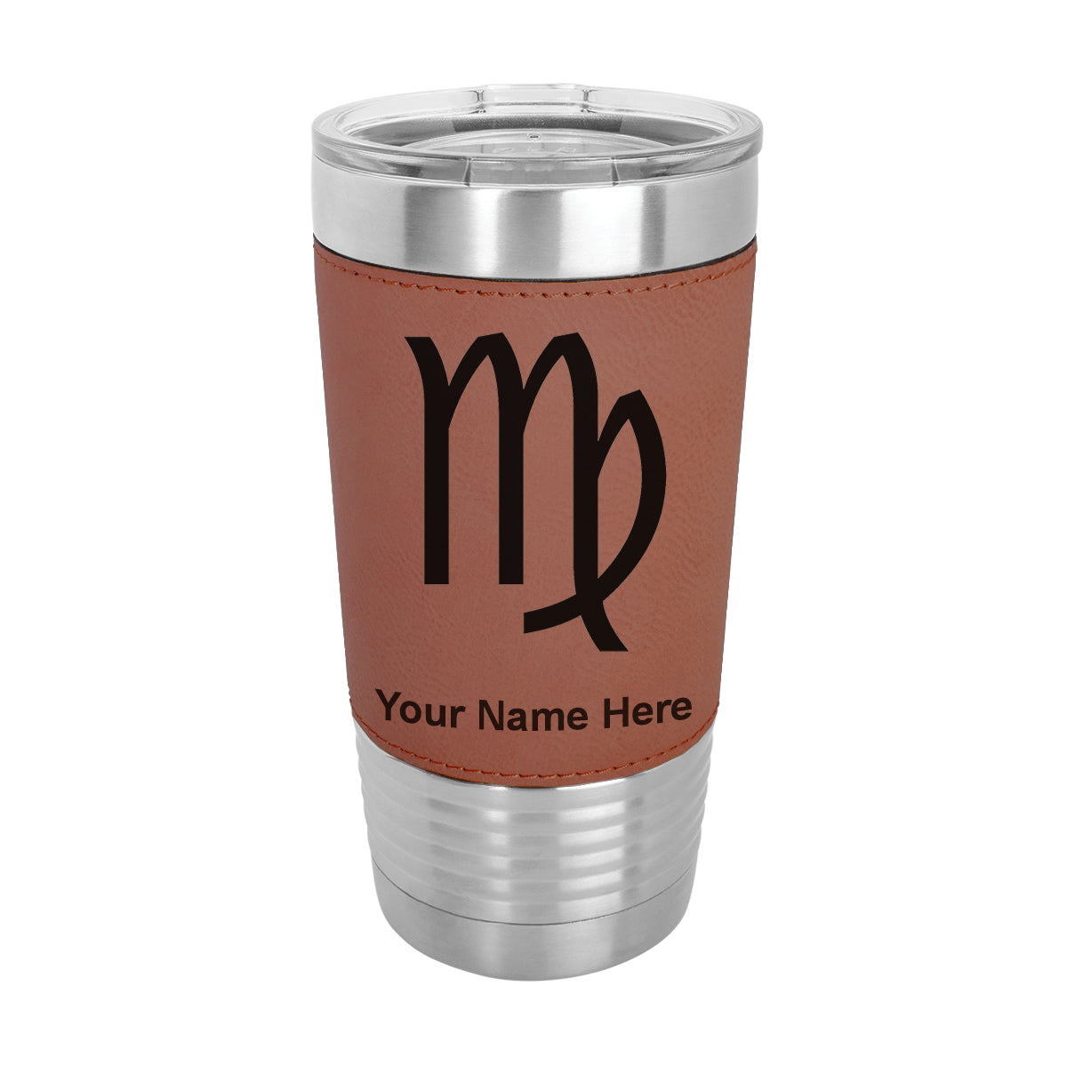 20oz Faux Leather Tumbler Mug, Zodiac Sign Virgo, Personalized Engraving Included