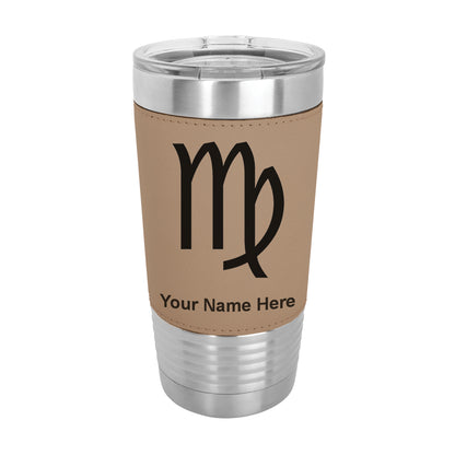 20oz Faux Leather Tumbler Mug, Zodiac Sign Virgo, Personalized Engraving Included