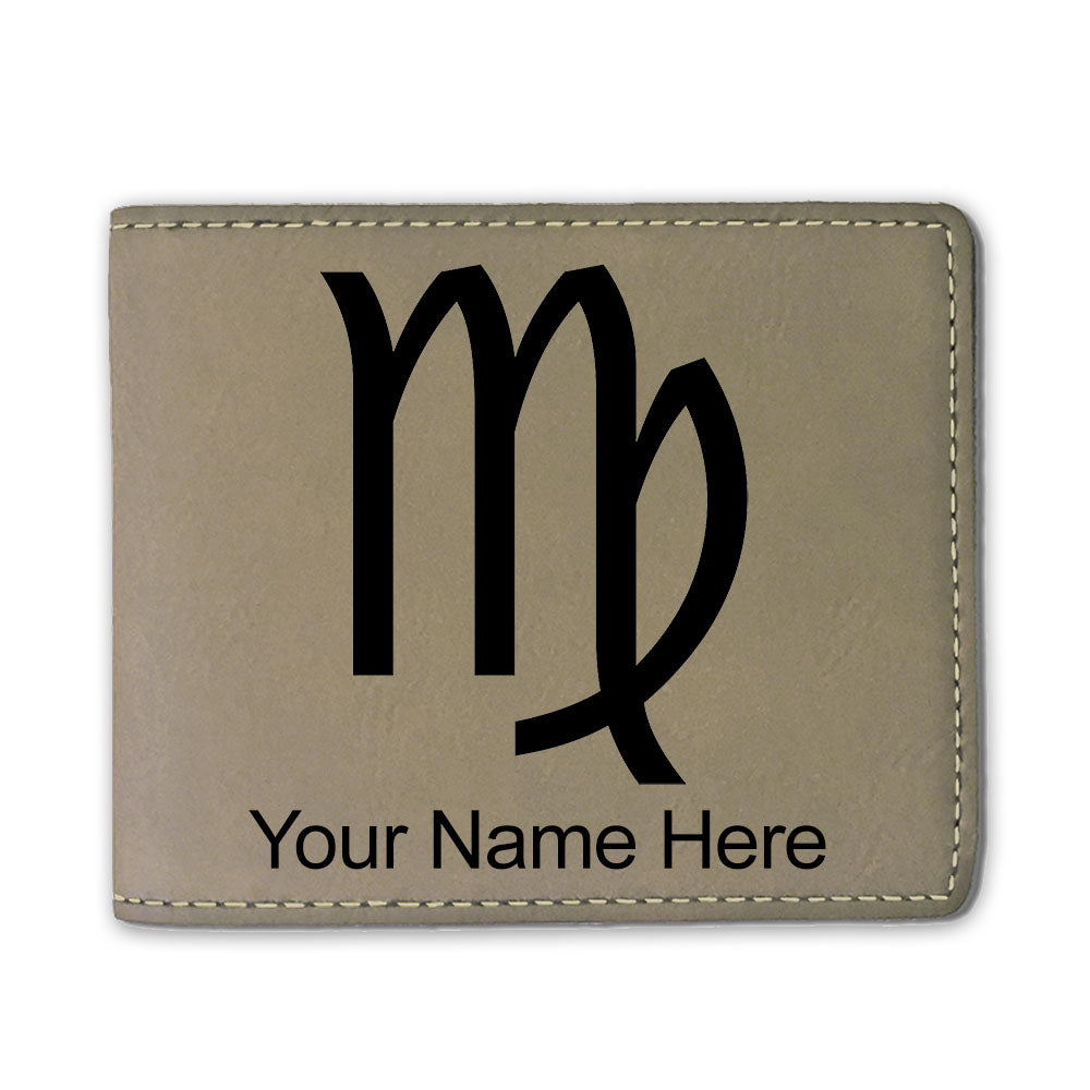 Faux Leather Bi-Fold Wallet, Zodiac Sign Virgo, Personalized Engraving Included