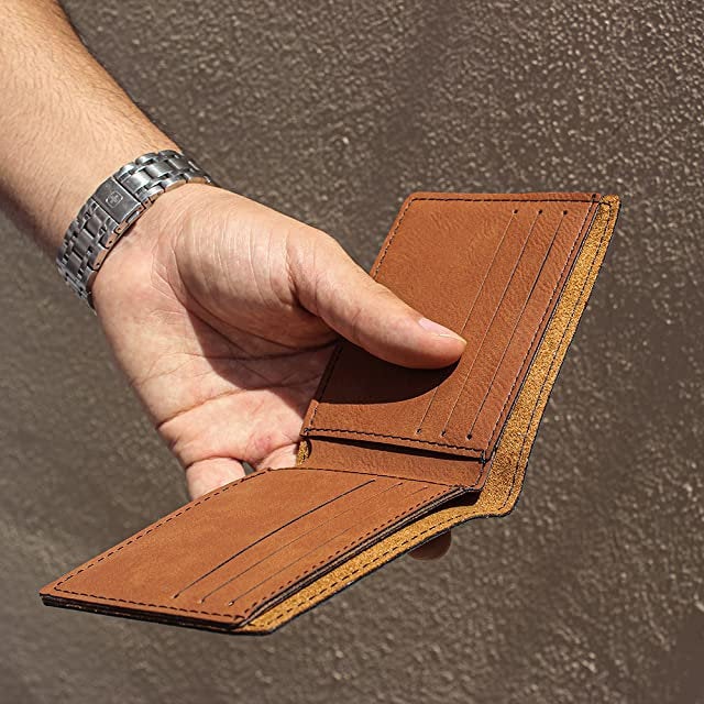 Faux Leather Bi-Fold Wallet, World's Greatest Grandpa, Personalized Engraving Included