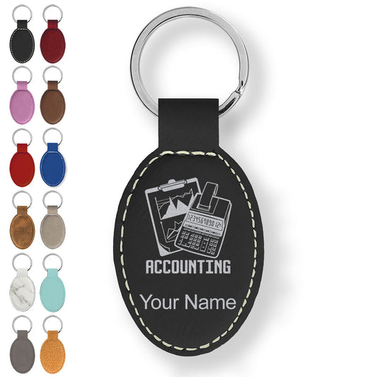 Faux Leather Oval Keychain, Accounting, Personalized Engraving Included
