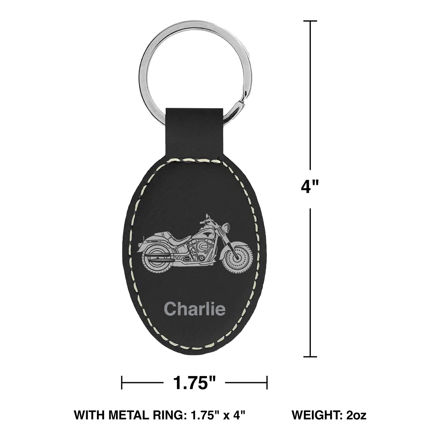 Faux Leather Oval Keychain, Santa Muerte, Personalized Engraving Included